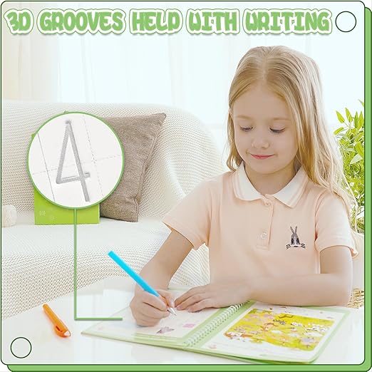 Reusable Grooved Handwriting Workbooks,Magic Copybook,Magic Writing Practice copy books, to help children improve their handwriting ink Practice Age 3-8 Calligraphy for kids(Character edition)