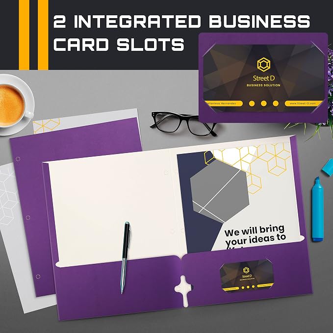 Better Office Products Two Pocket Portfolio Folders, 50-Pack, Purple, Letter Size Paper Folders, 50 Pieces, Purple
