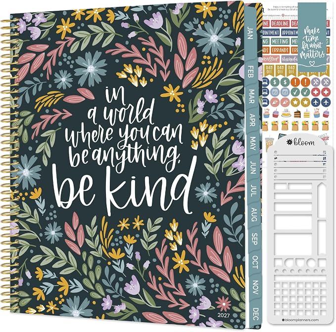 bloom daily planners 2027 Planner for Women (8.5" x 11") - Weekly & Monthly Calendar Year (January to December) Softcover Agenda Book Organizer with Stickers & Stencil - Be Kind
