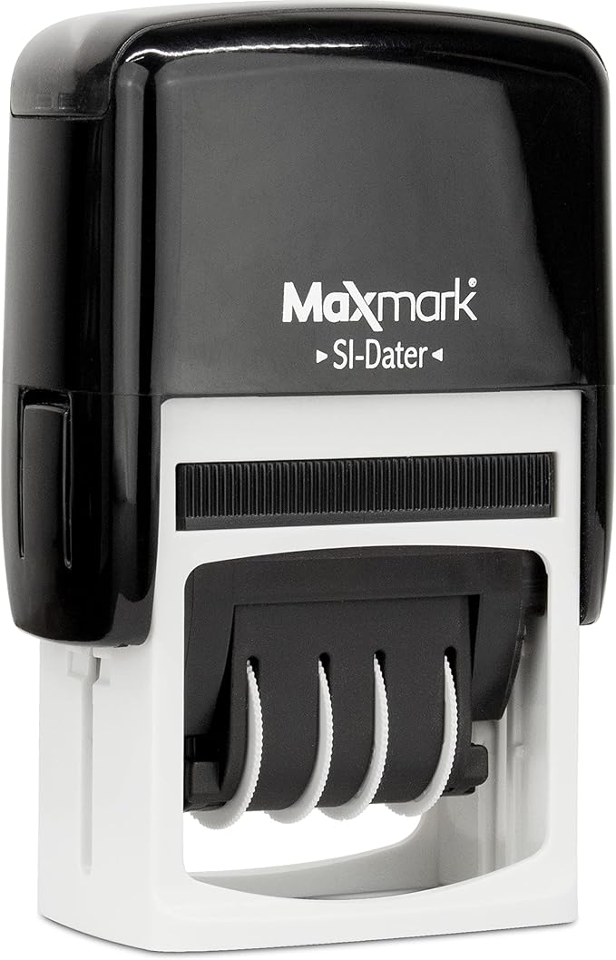 MaxMark Office Self Inking Date Stamp with Phrase Deposited - Blue Ink