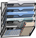 5-Tier Wall File Organizer and Hanging File Organizer, Black | Wall Organizer and Wall Mounted File Holder with 5 Pockets and Label Panels for Files, Mail, Folders, Magazines and Paper
