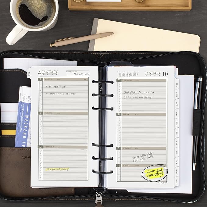 AT-A-GLANCE 2027 Planner Refill, Weekly & Monthly, 3.75" x 6.75", Portable Size 3, Tabbed, 6-Ring Loose-Leaf (471-285Y-27)
