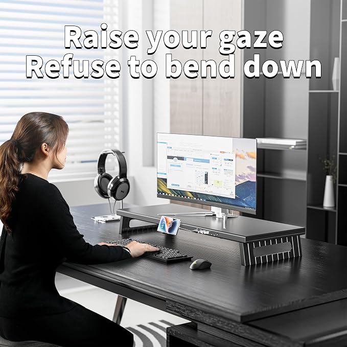 All-Metal Foldable Monitor Stand with 28cm Wide Desktop,, Headphone & Mic Jack, Detachable Phone Holder, (USB Hub Fast Charging Version, 760mm)