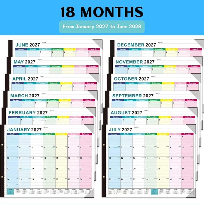 Desk Calendar 2027-2028, Large Desk Calendar 22 x 17, 18 Months | Desktop Blotter Calendar from Jan 2027 to Jun 2028, Monthly Wall Calendar for Office School Home