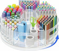 CraftGenes Rotating Organizer, Clear Acrylic Pen Holder and Pen Organizer for Desk, Art Supply Organizer and Marker Organizer, 7 Removable Compartments for Office Supplies, Classroom, Craft Room