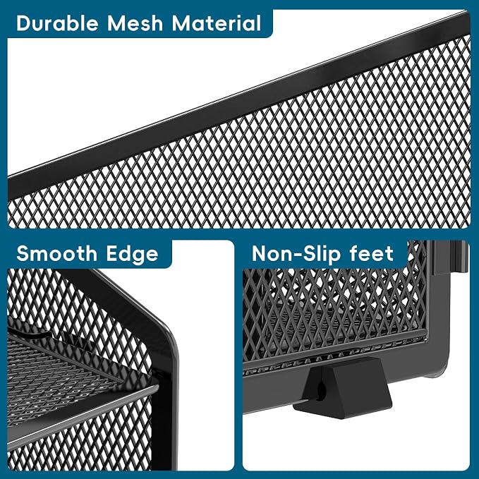 Desk File Organizer, 4 Letter Trays and 2 Upright Sections, Black | Paper Organizer for Desk with Tiered Letter Trays and Vertical File Holders for Home Office, School and Workspace Use