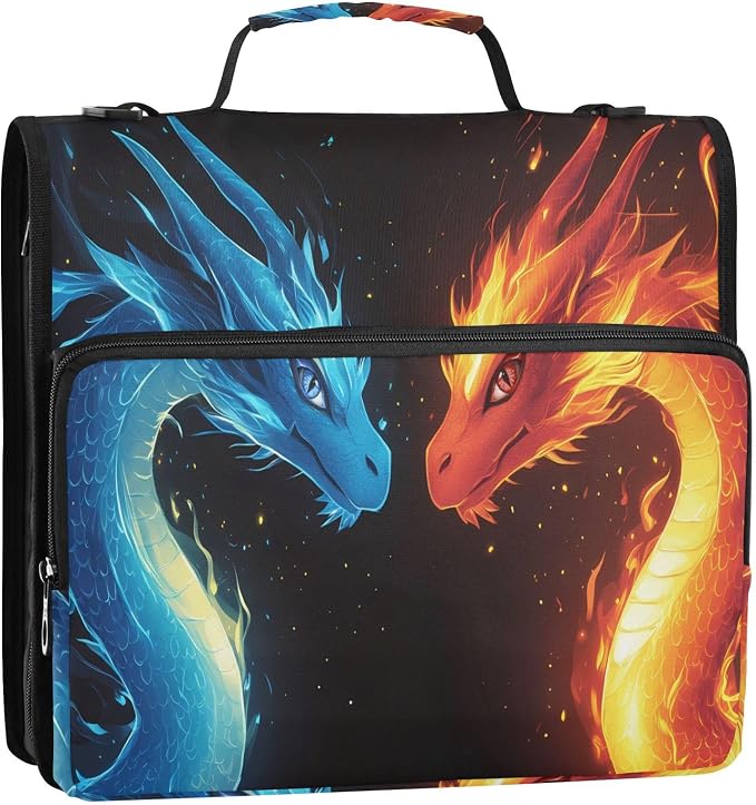 Red Blue Dragons Fire Eyes 3 Ring Binder Bag 1.5 inch Binder Organizer with Zipper Shoulder Strap 500 Sheet Documents Storage for School Office