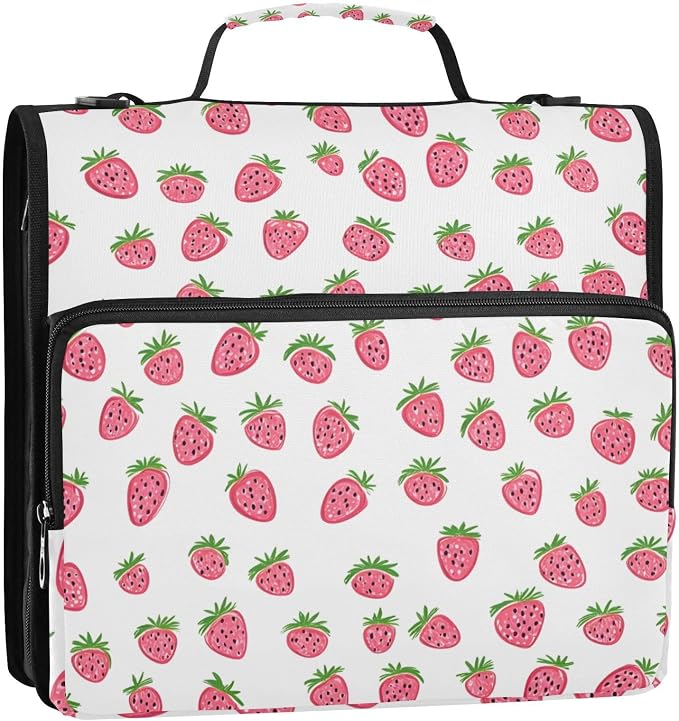 Zipper Binder Strawberry 3 Ring Binder with Shoulder Strap 500 Sheet Capacity Storage Organizer Trapper Keeper File Folder
