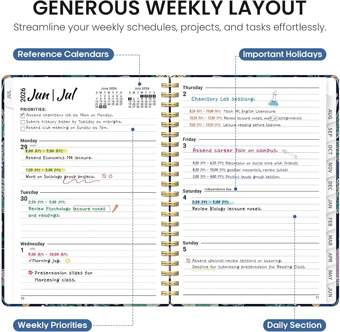 Taja Planner 2026-2027, Jul 2026-Jun 2027 Monthly & Weekly Calendar Planner | 6.3" x 8.5", Hardcover Academic Calendar, Teacher Student Agenda Book with Tabs, School Office Supplies, Midnight Cranes