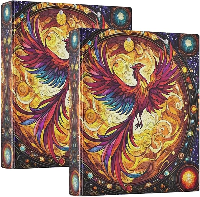 3 Ring Binder Phoenix Fire Wing Rainbow Glass 1.5 inch Binders Three Ring Binders with Clipboard Fit 8.5'' x 11'' Paper 3 Interior PVC Clear Pockets for Office Supplies