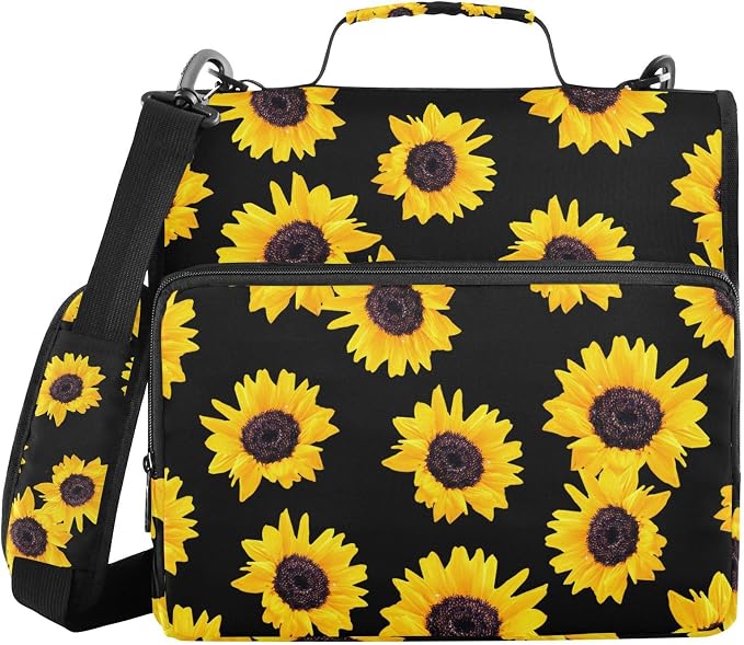 Sunflower Binder Bag 3 Ring Zipper with Handle Shoulder Strap | for School Work Office Organizer Storage Case