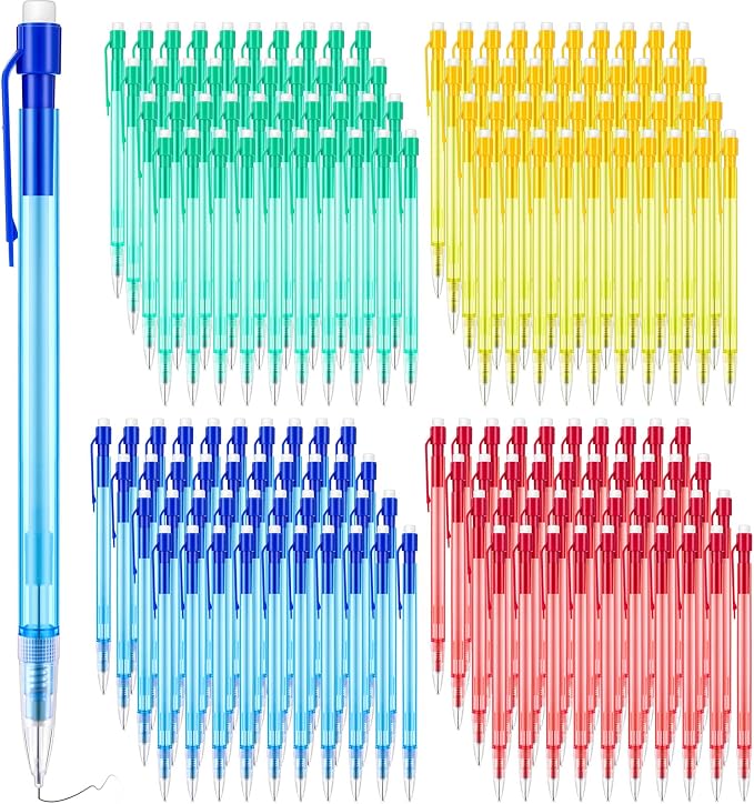 Fuyoooo 200 Pcs Mechanical Pencils 0.7mm Bulk with Eraser, 4 Color