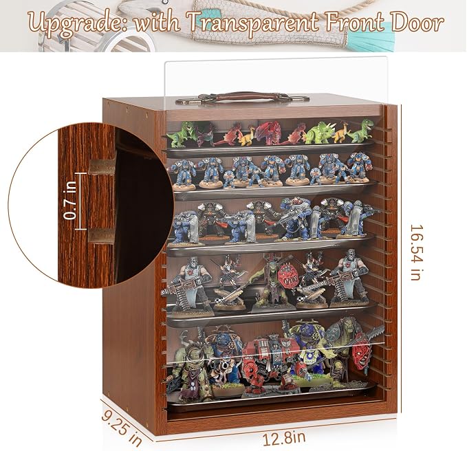 Miniature Carrying Case, Wooden Display Case for Action Figures, Brown | Miniature Storage, Miniature Display Case, Miniatures Transport Case, Display Shelf for Collectibles & Mini Figures