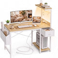 Grandder Computer Desk 40 Inch with Power Outlet and LED Light Oak | Gaming Desk with Reversible Shelves and Storage Drawer, Pc Small Desk for Home Office Table with Bag