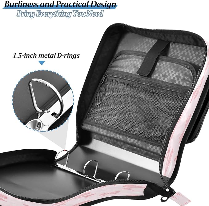 Ribbon Bow Zipper Binder for School with Shoulder Strap & Extra Pockets - 1.5 Inch 3-Ring Binder Holds 500+ Sheets, Textbooks, Laptop