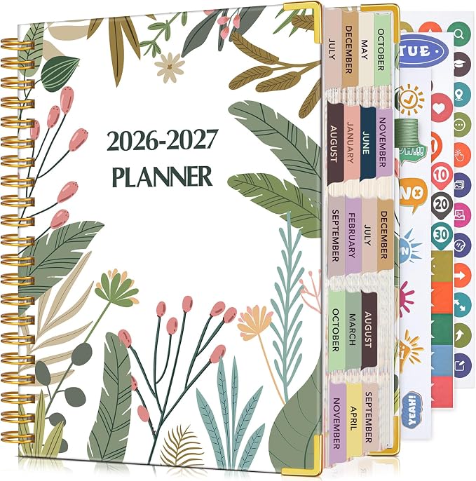 Academic Planner 2026-2027, 18 Months Weekly and Monthly Daily Planner from July 2026 - December 2027, 8.5" x 11" A4 Large Hardcover Agenda Organizer Book with Tabs, Spiral Yearly Calendar Planners for School Work Home, Colorful Botanicals