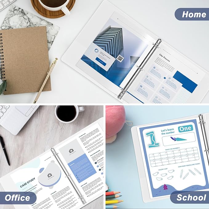 0.5 Inch 3 Ring Binders, 12 Pack White Slim Binders with Clear View Covers and 2 Interior Pockets, Half Inch Round Ring Binder Holds 100 Sheets of 8.5 x 11 Inch Paper