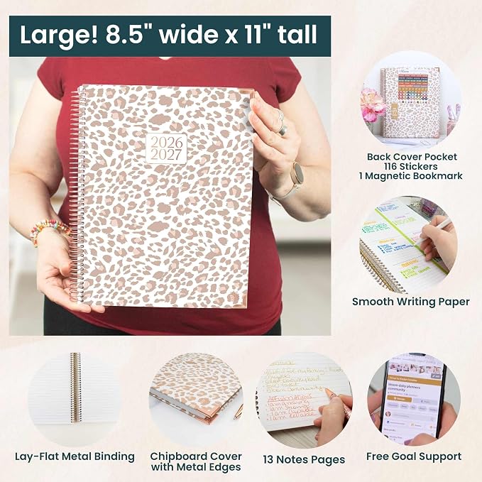 bloom daily planners HARDCOVER Planner 2026-2027 (8.5" x 11") Academic Year (July 2026 - July 2027) - 13 Months Task Goal Planner for Women - Monthly & Weekly Agenda Book - Tan Leopard