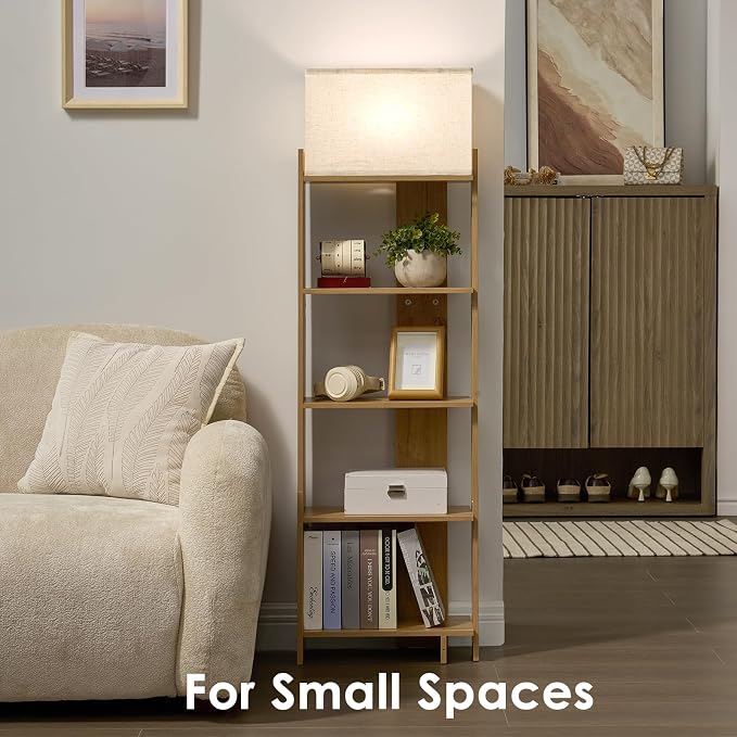 ZGREN Bookshelf Floor Lamp Shelves Standing Narrow Book Shelf with 3 Colors Led Light Library Storage Organizer Furniture for Small Spaces Corner Reading Nook Living Room Bedroom Home Office