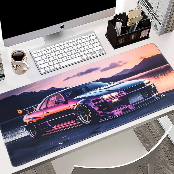 JDM Car R34 Large Mouse Pad, 35.4" x 15.7" Japanese Car Purple Sea Cool Desk Mat Computer Accessories Gaming Office Organizers Supplies Decor Essentials Keyboard Pads for Desk Rubber