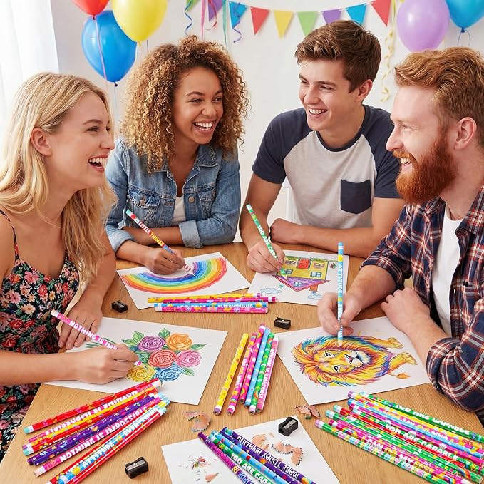 Nezyo 100 Pcs Motivational Rainbow Colored Pencils Bulk - 7 Color in 1 Wooden Colorful Pencils Assorted Cute Novelty Art Supplies for Drawing Coloring Back to School Gifts Incentive Reward Stuffers
