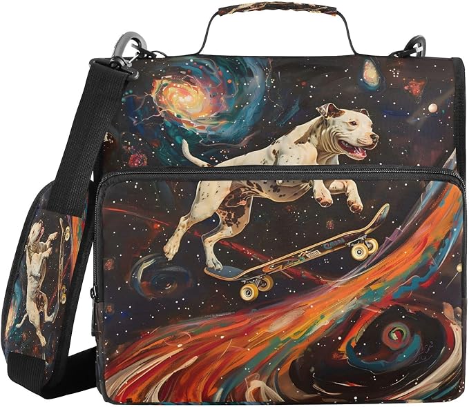 3 Ring Zipper Binder with Shoulder Strap Pit Bull Dog Stars Comets Nebula 2 Inch Zippered Binder Bag 500 Sheet Capacity Multi Pockets for School Supplies