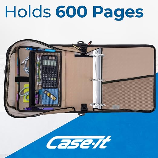Case-it School Zipper Binder | 3-Inch O-Rings | 600-Sheet | D-146 OG Camo | Mighty Zip Tab, 5-Subject Expanding File Folder, Multiple Pockets, Storage Organizer, Shoulder Strap, Office