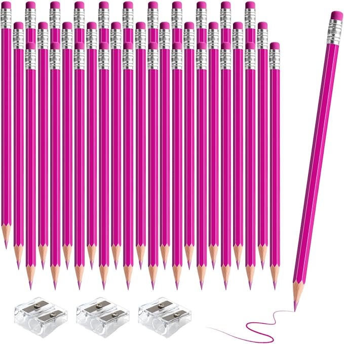 36 PCS Pink Pencils with Eraser, Pre-Sharpened HB Spring & Easter Pencils for Kids, School Supplies for Writing, Drawing & Easter Art Crafts (Pink)