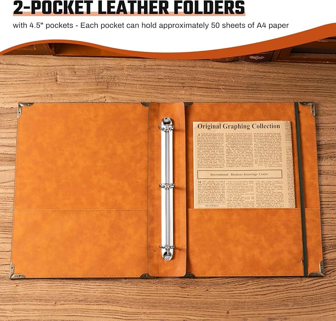 OVESMUSL 2 Pack PU Leather 3 Ring Binder, 1 Inch Green Black | Fits 8.5x11 letter paper, holds 200 sheets, loose leaf organizer