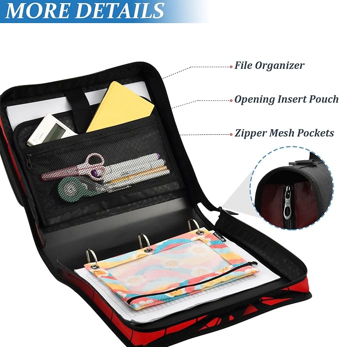 Fisyme Halloween Spider Web Zipper Binder 3 Ring with Zipper and Shoulder Strap Large Capacity Multi-Pocket Binder Organizers