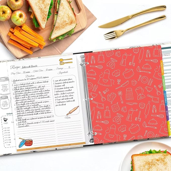 Recipe Binder with Plastic Sleeves, 8.5x11 3 Ring Blank Recipe Book Binder | Premium recipe binder kit with waterproof cover, sleeves, cards, dividers and gift box for preserving recipes-Oyster White.