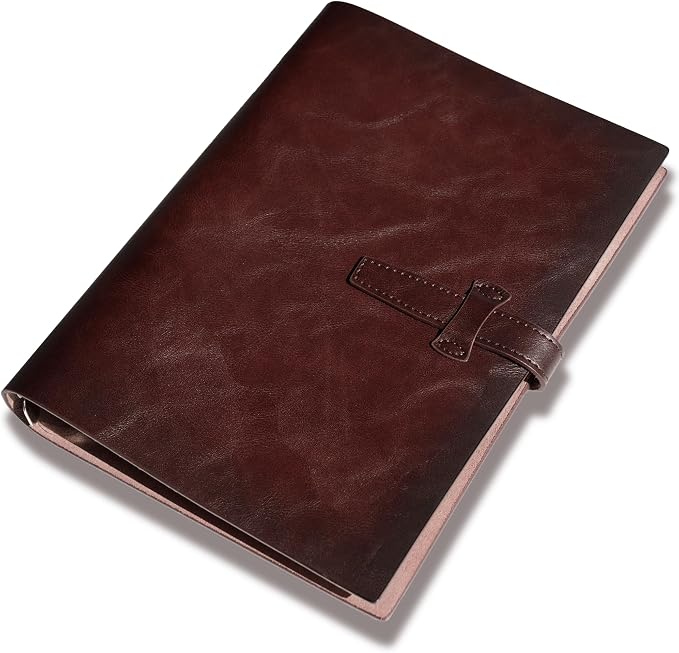 Refillable A5 Leather Binder Notebook, Reusable Leather Journal, Vintage Organizer with 6-Ring Metal Binder, for Writers Business Work Study College and Daily (No inner pages)