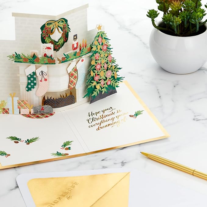 Hallmark Signature Paper Wonder Pop Up Christmas Card (Fireplace Scene) (Pack of 2)