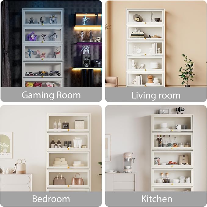 Display Cabinet with Acrylic Glass Doors,5-Tiers Curio Cabinet with LED Lighting for Collectibles, Collectibles Toy Organizers Rack & Display Shelf Display Case Storage Cabinet, White