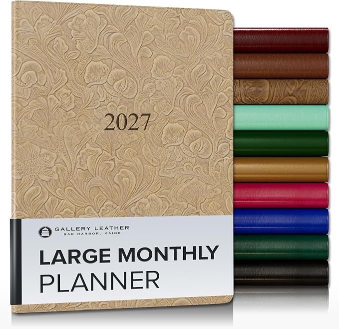 Gallery Leather Large Monthly Planner 2026-2027 Floral Latte
