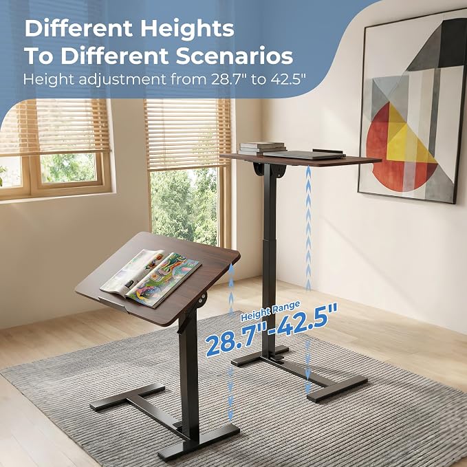 DUMOS Rolling Desk, Laptop Desk, Overbed Table with Wheels | Mobile Overbed Bedside, Portable Computer Workstation, Bed Sofa Couch, Adjustable Height, Chocolate
