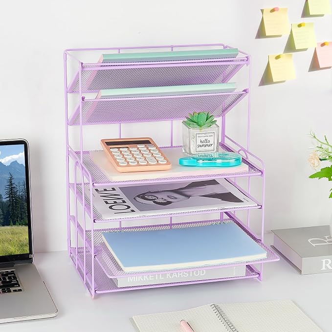 Desk Organizer, 6-Tier Paper Organizer Letter Tray, Purple | Desk Organizers and Accessories, Office Desk Accessories & Workspace Organizers, Desktop File Organizer for Office Supplies
