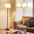 Modern Standing Floor Lamp for Living Room & Bedroom with 3 Color Temperatures Bulb & Pull Chain Switch, 60" Tall with Beige Shade & Black Pole