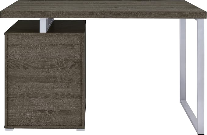 Coaster Home Furnishings Brennan Modern Contemporary Home Office 3-Drawer Writing Desk with Drawers Computer Desk Study Table File Cabinet Storage Silver Metal Frame Weathered Grey 800520