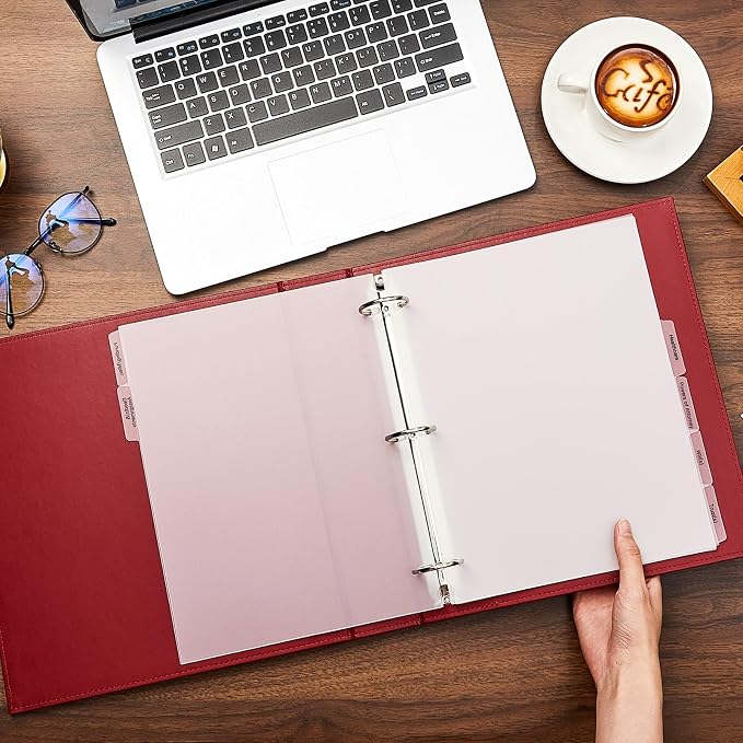 Dunzoom 10 Pcs Estate Planning Portfolio Binder PU Leather 3 Ring Binders with Gold Title and Index Tab Dividers, 11'' x 11.8'' x 2.4'' Estate Planning Organizer(Red)
