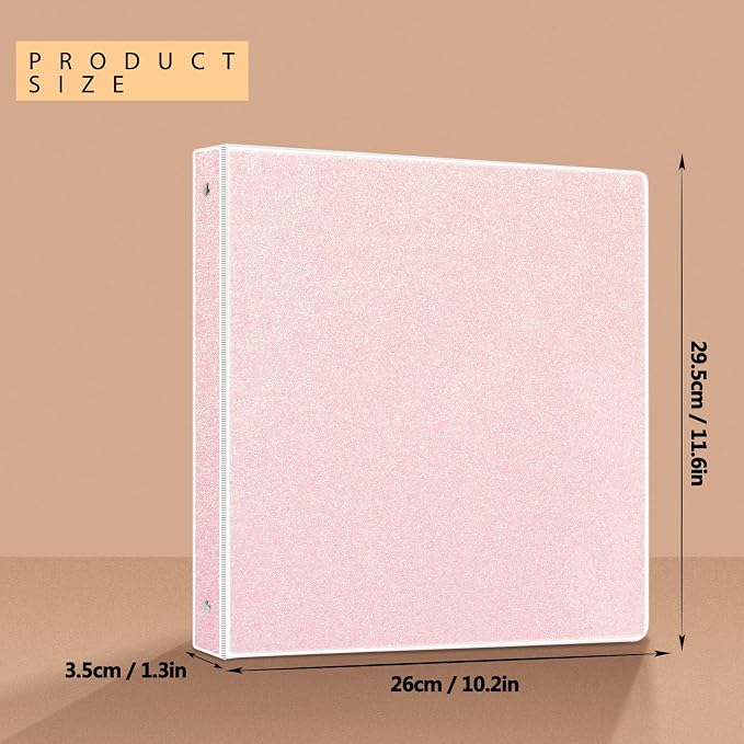NatureTouch Glitter 1 Inch Binder Organizer (10.5'' x 11.5'') - Waterproof Durable View Binder, Holds 8.5'' x 11'' Letter Size 300 Pages, Pale Pink