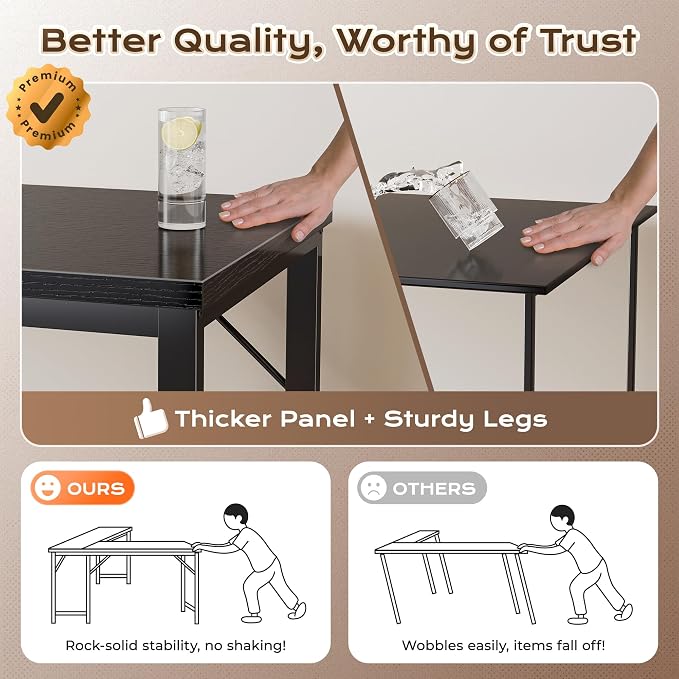 Huuger 55 Inch L Shaped Desk with Power Outlets & 0.95 Inch Thicker Desktop | Reversible Computer Desk, Larger Office Corner Gaming Desk, Metal Frame, for Home Office, Study, Black