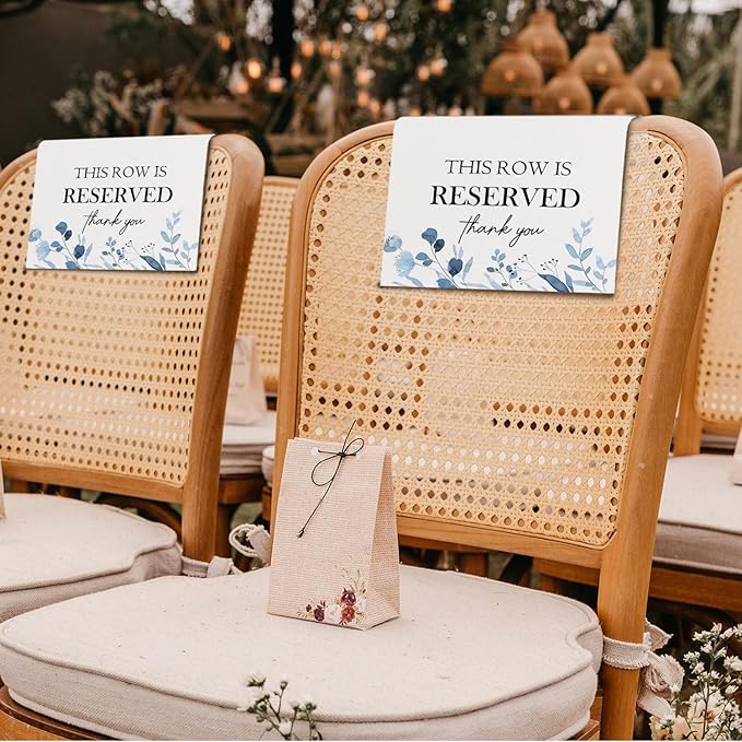 ChissNook Reserved Seating Chair Signs, This Row Is Reserved Pew Cloths Seating Placeholder for Church Pews, Wedding Decorations for Reception Parties Celebrations Event Meetings (8 PCS, Dusty Blue)