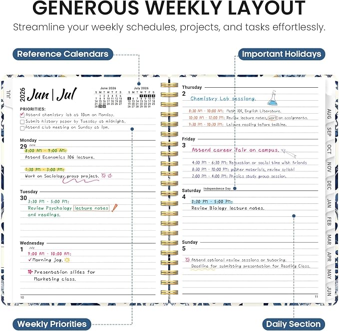 Taja Planner 2026-2027, Jul 2026-Jun 2027 Monthly & Weekly Calendar Planner | 6.3" x 8.5", Hardcover Academic Calendar, Teacher Student Agenda Book with Tabs, School Office Supplies, Blue Heirloom