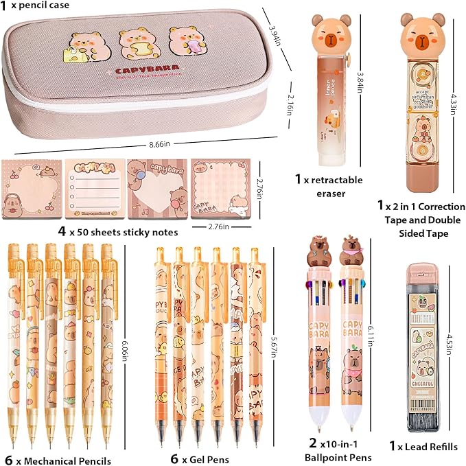 Cute Capybara Stationery Set, Kawaii School Supplies Gift for Students