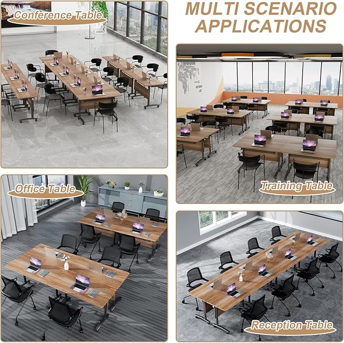 Conference Table Flip Top Mobile Conference Room Tables,Folding Conference Table with Wheels,Large Meeting Training Seminar Table Saving Space for Office Classroom(6B,70.8'')