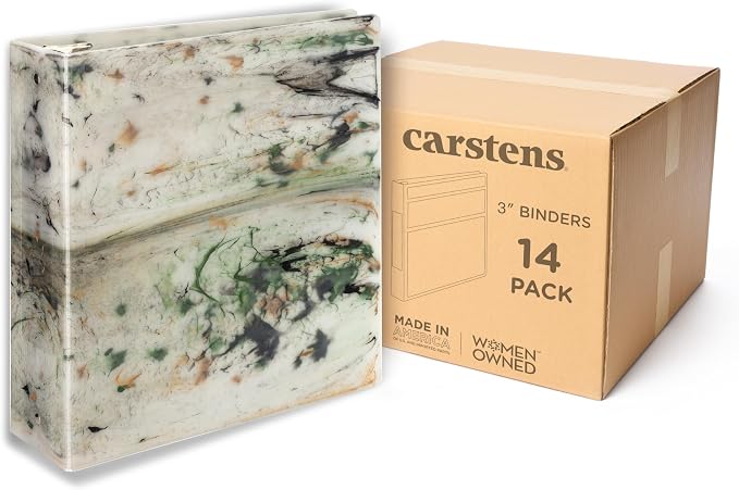 Carstens Limited Edition 3-Inch Green Marble Heavy Duty 3-Ring Binder – Side Opening, Waterproof, Durable Plastic, No-Gap Rings, Holds 400 Sheets, BPA-Free, Made in USA (1719-3R)