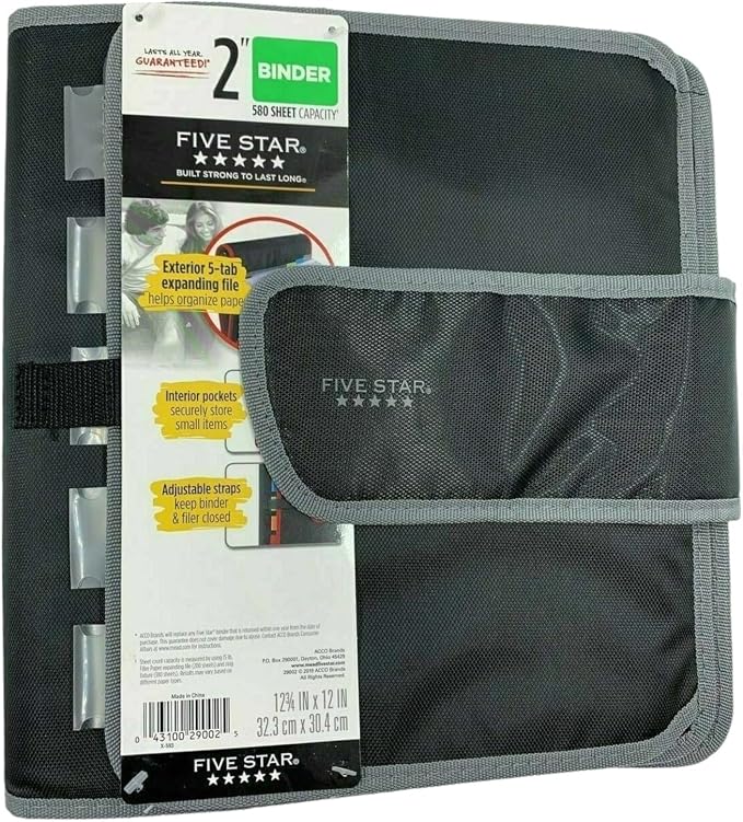 Mead Five Star Binder - Zipper 2 Inch 3-Ring Binder, Expansion Panel and Expanding File, 580 Sheet Capacity Assorted Colors