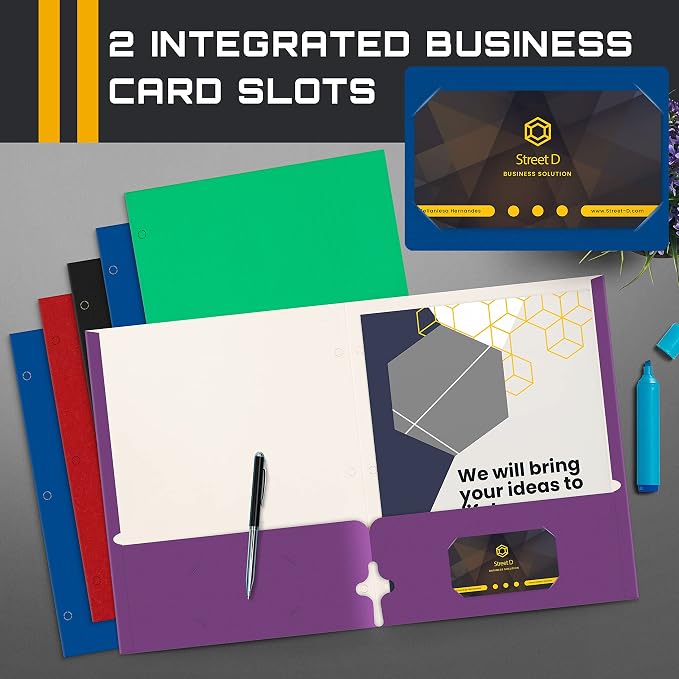 Better Office Products 2 Pocket Paper Folders, Letter Size Paper Portfolios Case of 50, Assorted Primary Colors