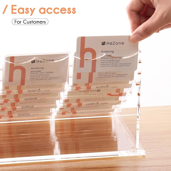 HeZone Business Card Holder for Desk Multiple Cards Display Stand Rack for Women and Men Clear Acrylic Card Organizer 20 Slot 5 Tier Large Capacity-Holds 1000 Cards -1 Pack (20 Cell H)